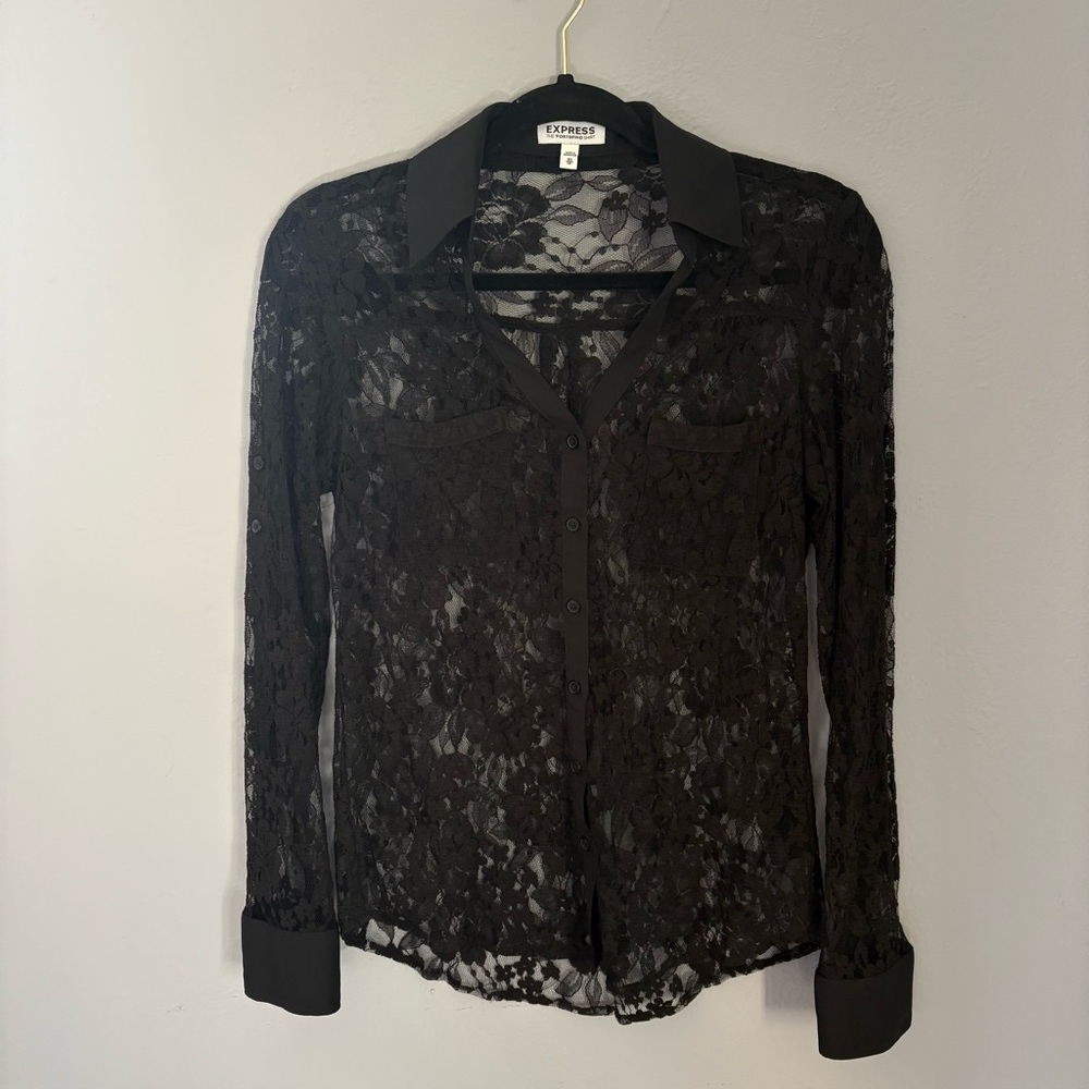 SOLD Vintage 90s Y2K Sheer Black Lace Blouse / 90s does 30s Goth Blouse